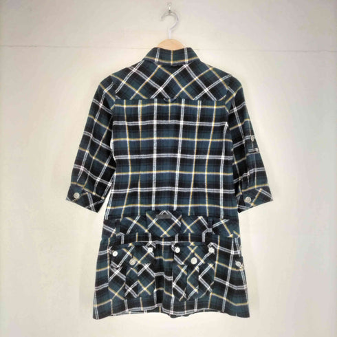 バーバリーブルーレーベル BURBERRY BLUE LABEL フロントフリル チェック柄ホース刺繍シャツワンピース レディース 36