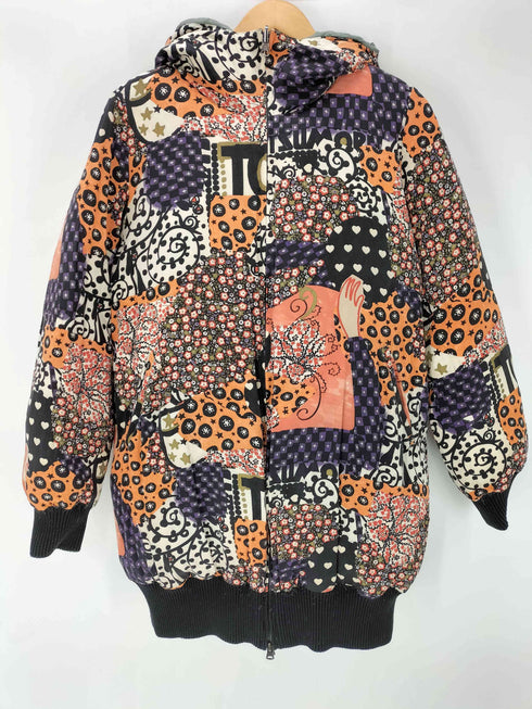 ツモリチサト TSUMORI CHISATO 裏地 総柄 絹 シルク リバーシブル キルティング フェザー ロング ダウン ジャケット ダブルジップ レディース JPN:2