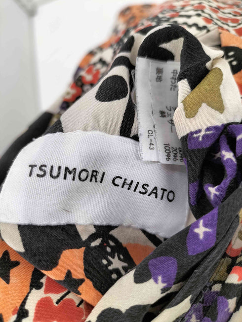 ツモリチサト TSUMORI CHISATO 裏地 総柄 絹 シルク リバーシブル キルティング フェザー ロング ダウン ジャケット ダブルジップ レディース JPN:2