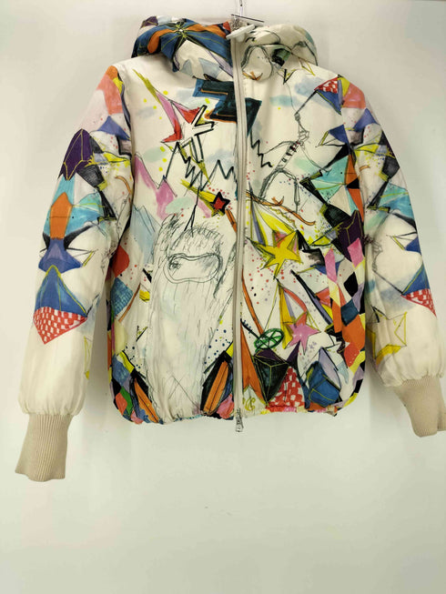 ツモリチサト TSUMORI CHISATO 裏地 総柄 絹 シルク リバーシブル キルティング フェザー ダウン ジャケット ブルゾン ダブルジップ レディース JPN:2