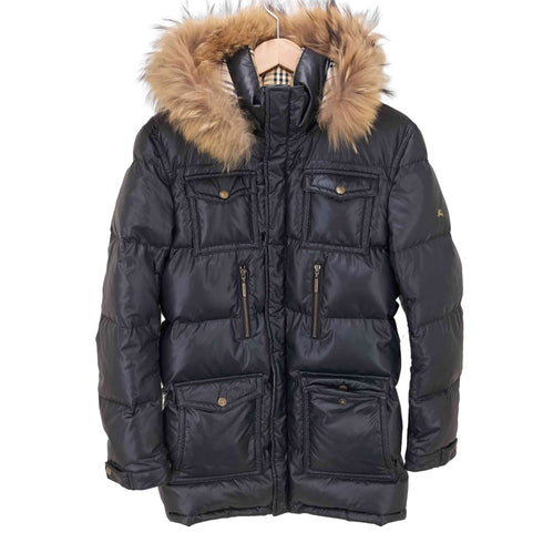 バーバリーブラックレーベル BURBERRY BLACK LABEL 裏地ノバチェック ラクーンファー ダウンジャケット メンズ JPN:M