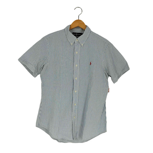 ポロラルフローレン POLO RALPH LAUREN CUSTOM FIT シアサッカー ポニー刺繍 ボタンダウン半袖シャツ メンズ import:L