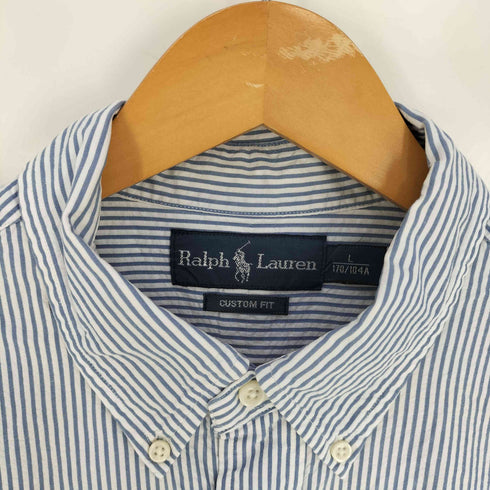 ポロラルフローレン POLO RALPH LAUREN CUSTOM FIT シアサッカー ポニー刺繍 ボタンダウン半袖シャツ メンズ import:L