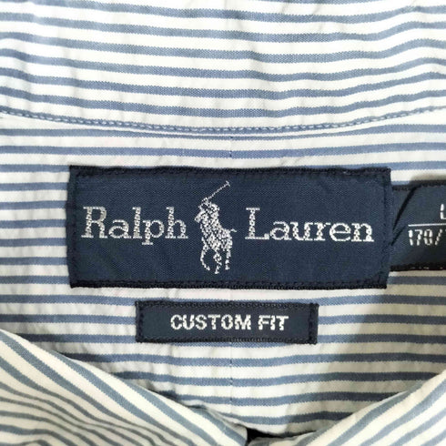 ポロラルフローレン POLO RALPH LAUREN CUSTOM FIT シアサッカー ポニー刺繍 ボタンダウン半袖シャツ メンズ import:L
