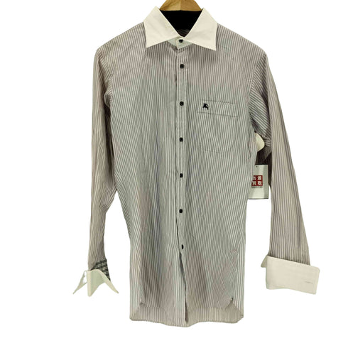 バーバリーブラックレーベル BURBERRY BLACK LABEL ホースロゴ刺繍 L/Sストライプシャツ メンズ US:38