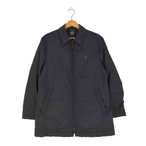 バーバリーブラックレーベル BURBERRY BLACK LABEL 裏地チェック ホース刺繍 ダブルジップ ダウンコート メンズ import:M