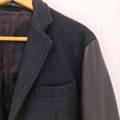 ウールポリ 袖シープレザー チェスターコート メンズ JPN:46