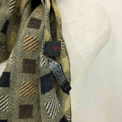 イタリア製 シルクブレンド ボックス柄 フリンジマフラー レディース