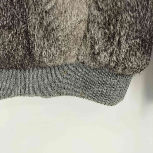 RAN DERS ラビットファー レザー 裏地チェック ニット スタンドネック ジップアップ ジャケット Y2K レディース JPN:9号