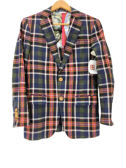 エトロ ETRO イタリア製 裏地シルク総柄 背抜き リネン コットン 2B チェック テーラード ジャケット メンズ EUR:44
