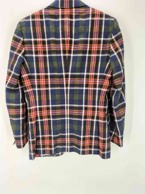 エトロ ETRO イタリア製 裏地シルク総柄 背抜き リネン コットン 2B チェック テーラード ジャケット メンズ EUR:44