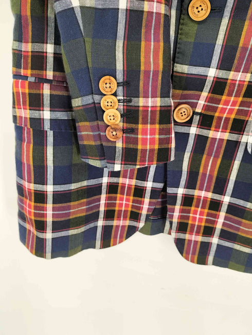 エトロ ETRO イタリア製 裏地シルク総柄 背抜き リネン コットン 2B チェック テーラード ジャケット メンズ EUR:44