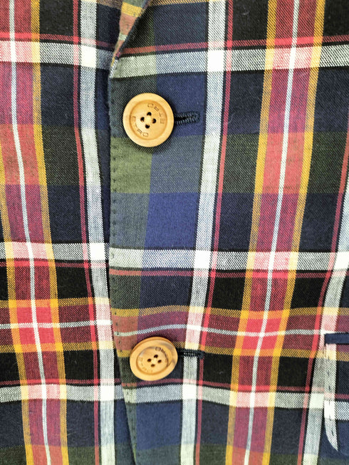 エトロ ETRO イタリア製 裏地シルク総柄 背抜き リネン コットン 2B チェック テーラード ジャケット メンズ EUR:44