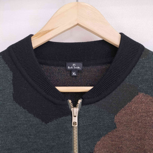 ポールスミス Paul Smith 羊毛100% カモ柄 ニット ジップアップ ブルゾンジャケット メンズ import:XL