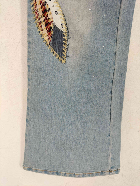 ビジュー装飾&刺繍フレアデニムパンツ Y2K レディース