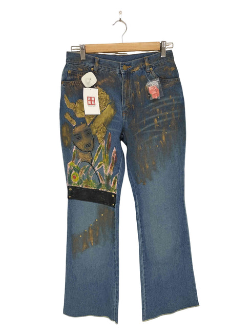 スタッズ付イラストペイントデザインフレアデニムパンツ Y2K レディース 11