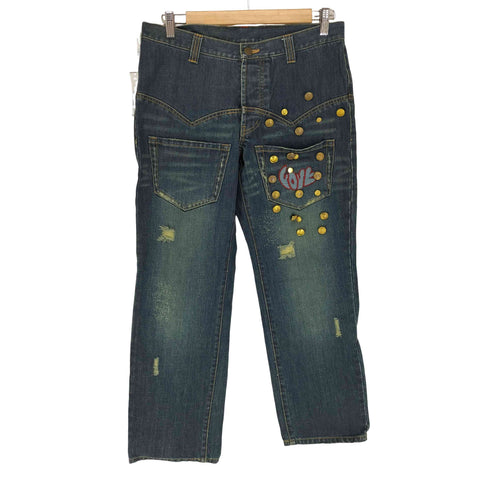 ボタンデザインダメージデニムパンツ Y2K レディース M