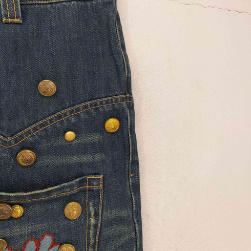 ボタンデザインダメージデニムパンツ Y2K レディース M