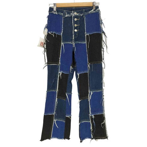 継ぎ接ぎパッチワークフレアデニムパンツ Y2K レディース