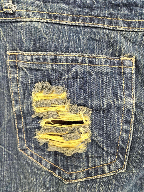 フェイクレイヤード カモ柄デザインデニムパンツ Y2K メンズ W64