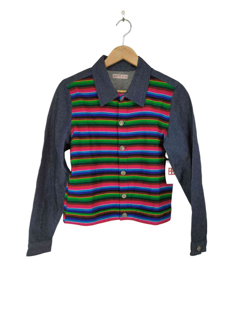 マルチボーダー切替デニムジャケット Y2K レディース