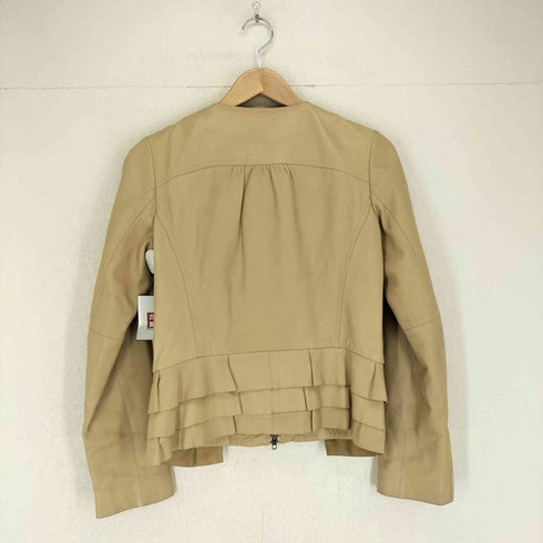 マリクレール marie claire ラムレザー ダブルジップノーカラージャケット レディース