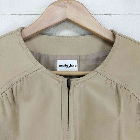マリクレール marie claire ラムレザー ダブルジップノーカラージャケット レディース