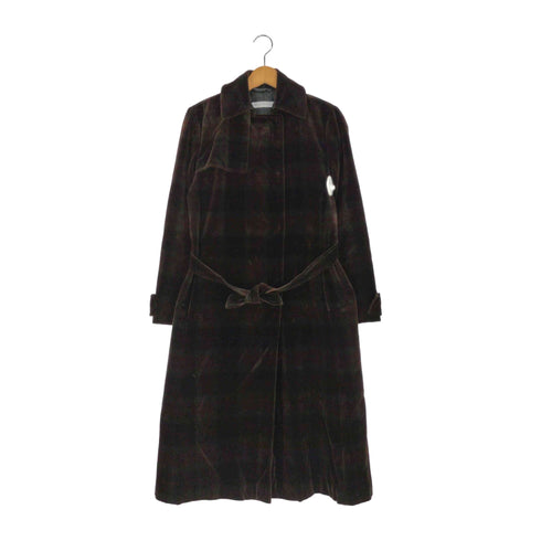 エンポリオアルマーニ EMPORIO ARMANI 90S アーカイブ イタリア製 チェック スナップ ガンフラップ ベロアロングコート レディース EUR:40