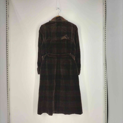 エンポリオアルマーニ EMPORIO ARMANI 90S アーカイブ イタリア製 チェック スナップ ガンフラップ ベロアロングコート レディース EUR:40