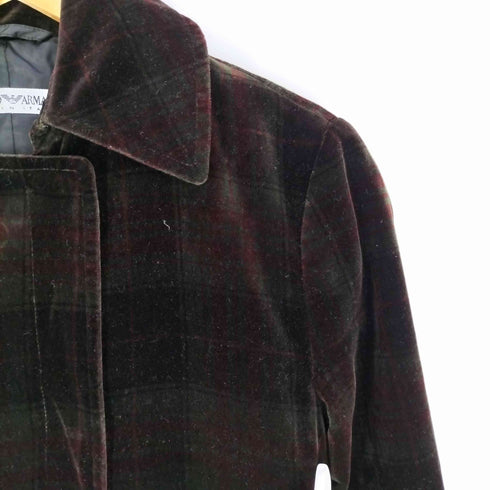 エンポリオアルマーニ EMPORIO ARMANI 90S アーカイブ イタリア製 チェック スナップ ガンフラップ ベロアロングコート レディース EUR:40