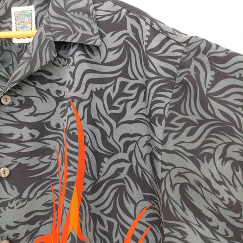 OCEAN CURRENT 90-00s ドラゴン ファイヤー プリント オープンカラー アロハシャツ メンズ JPN:XL