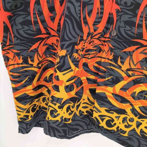 OCEAN CURRENT 90-00s ドラゴン ファイヤー プリント オープンカラー アロハシャツ メンズ JPN:XL