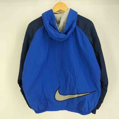 ナイキ NIKE 90S 銀タグ ナイロン バイカラー ロゴ刺繍 フーデッドジャケット 裏地キルティング メンズ