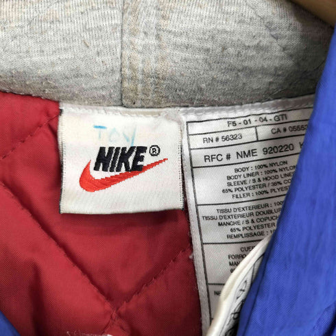 ナイキ NIKE 90S 銀タグ ナイロン バイカラー ロゴ刺繍 フーデッドジャケット 裏地キルティング メンズ