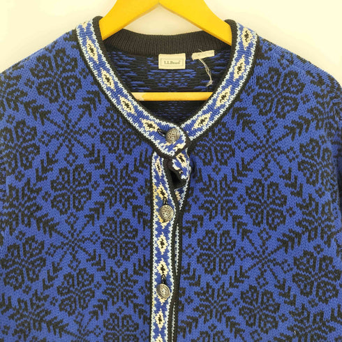 エルエルビーン L.L.Bean 総柄 雪 メタルボタン ノルディック ニットカーディガン チロリアン レディース