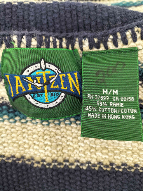 ジャンセン jantzen 綿麻生地 コットン リネン 鍵編み ボーダー ニット ベスト メンズ import:M