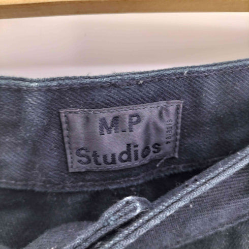 エムピーストゥディオス M.P Studios 革パッチ ジップフライ ワイド ブラック デニム パンツ メンズ
