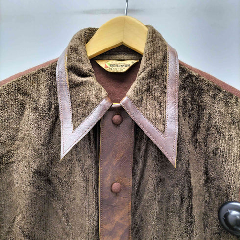 キャンパス CAMPUS 70S FABRIANO by CAMPUS USA製 三角タグ パイル ニット レザー コンビ 異素材切替 L/S シャツ メンズ import:M