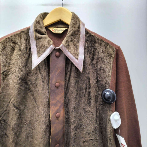 キャンパス CAMPUS 70S FABRIANO by CAMPUS USA製 三角タグ パイル ニット レザー コンビ 異素材切替 L/S シャツ メンズ import:M