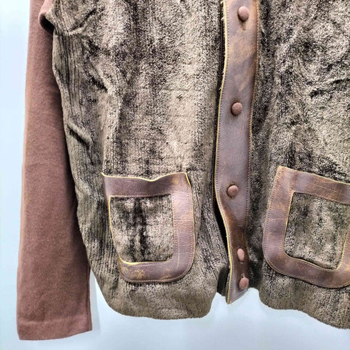 キャンパス CAMPUS 70S FABRIANO by CAMPUS USA製 三角タグ パイル ニット レザー コンビ 異素材切替 L/S シャツ メンズ import:M