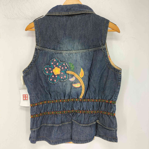バック刺繍 デニムベスト レディース