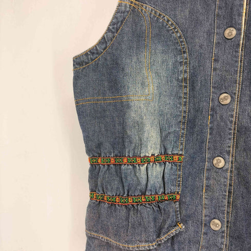 バック刺繍 デニムベスト レディース