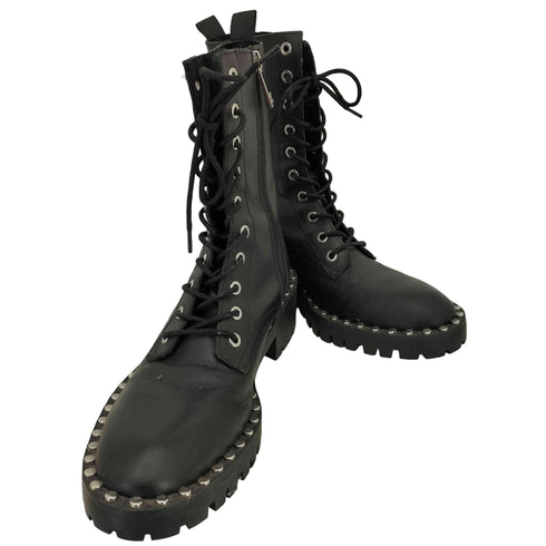 ザラ ZARA スタッズ サイドジップレースアップ チャンキー レザーブーツ メンズ CN:265