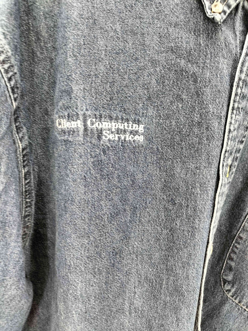 ポートアンドカンパニー PORT and COMPANY 90S 企業ロゴ 刺繍 L/S ボタンダウン デニム シャツ ビックサイズ メンズ import:L