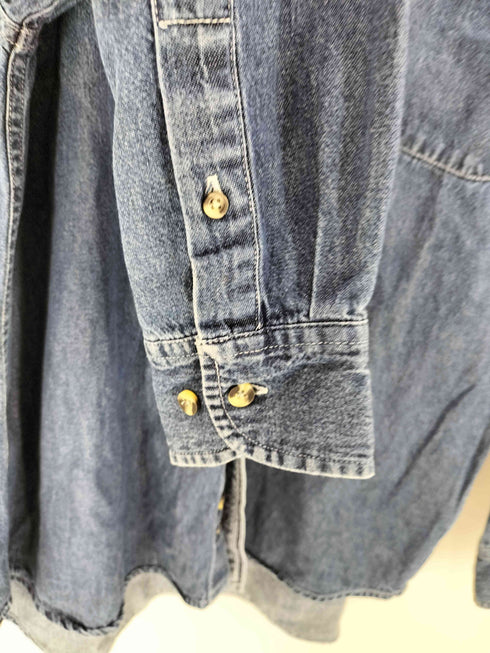 ポートアンドカンパニー PORT and COMPANY 90S 企業ロゴ 刺繍 L/S ボタンダウン デニム シャツ ビックサイズ メンズ import:L