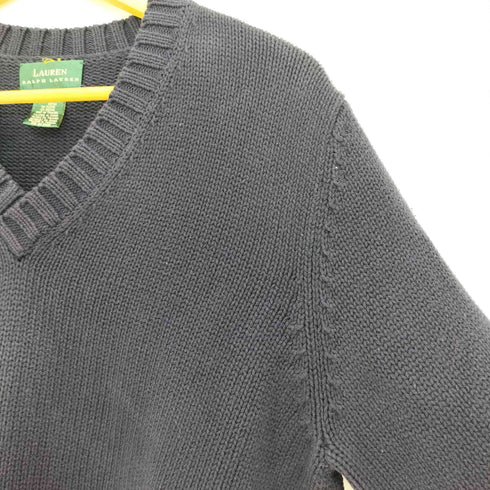 ローレンラルフローレン LAUREN RALPH LAUREN 80s 緑タグ ポニー無 Vネック コットンニット レディース import:L