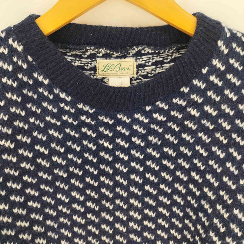 エルエルビーン L.L.Bean 60S 筆記体タグ ノルウェー製 総柄 ウール クルーネック バーズアイ ニット セーター メンズ import:S