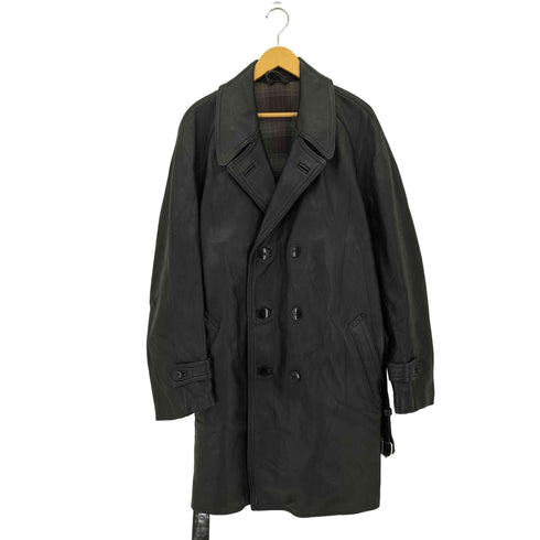 70-80s ZVCD 裏地チェック レザー ダブル チェスターコート メンズ