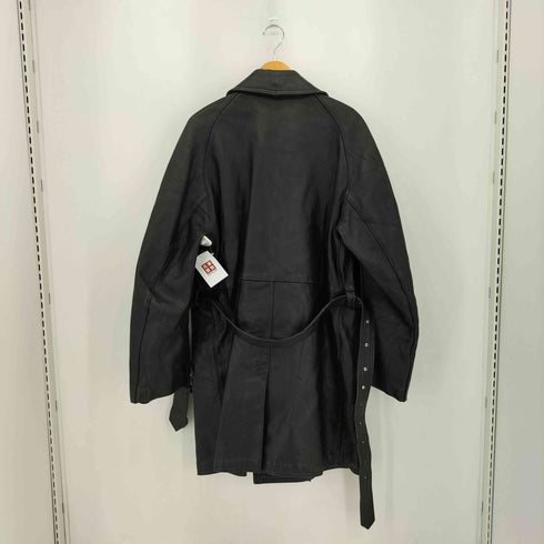 70-80s ZVCD 裏地チェック レザー ダブル チェスターコート メンズ