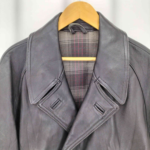 70-80s ZVCD 裏地チェック レザー ダブル チェスターコート メンズ